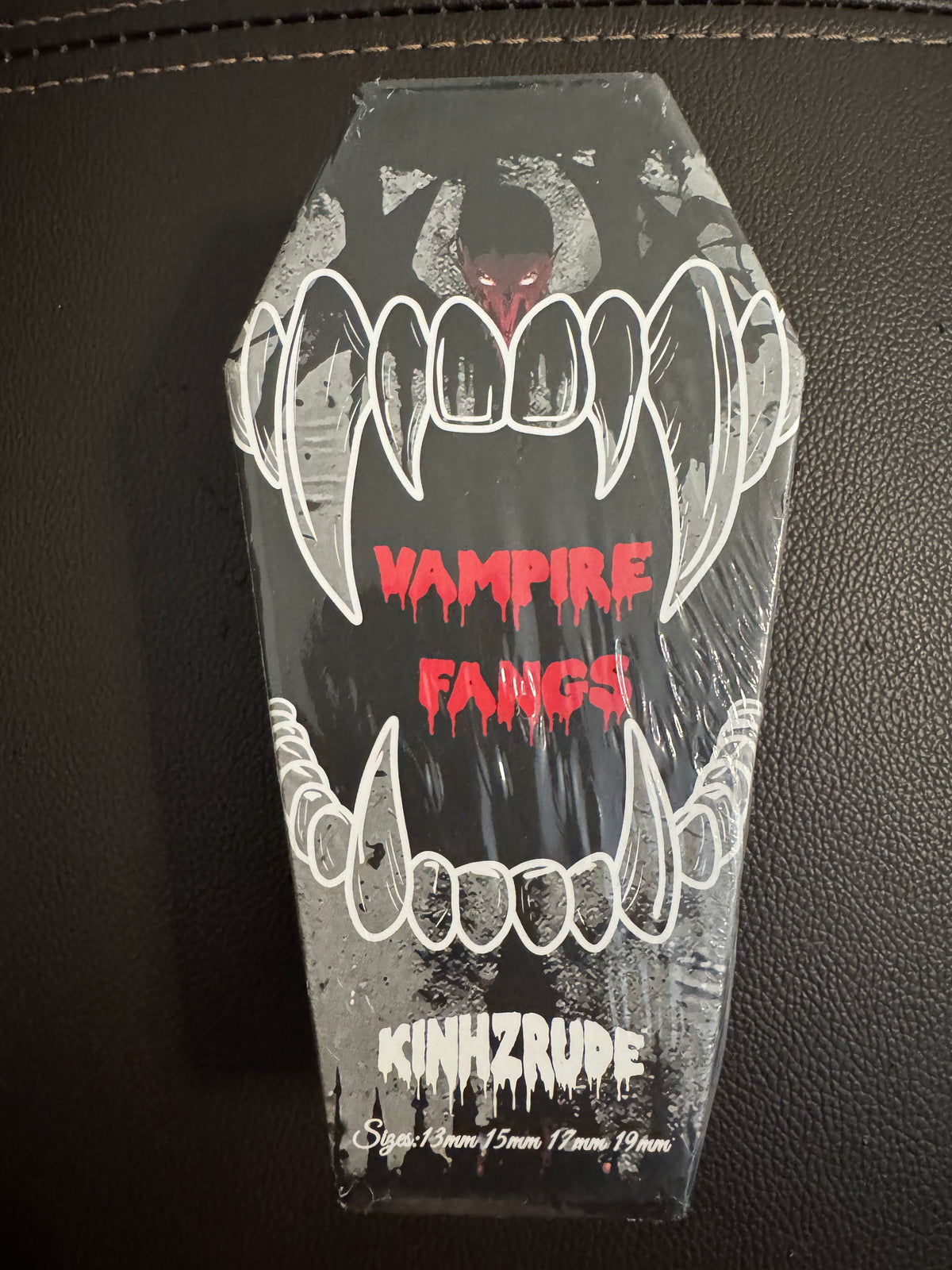 KINHZRUDE Vampire Fangs with Adhesive Kit & Storage Coffin Box (4 Sizes)