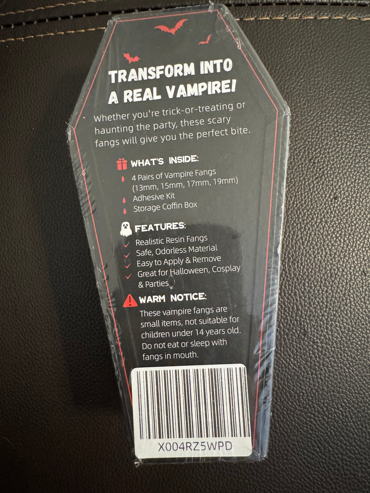 KINHZRUDE Vampire Fangs with Adhesive Kit & Storage Coffin Box (4 Sizes)