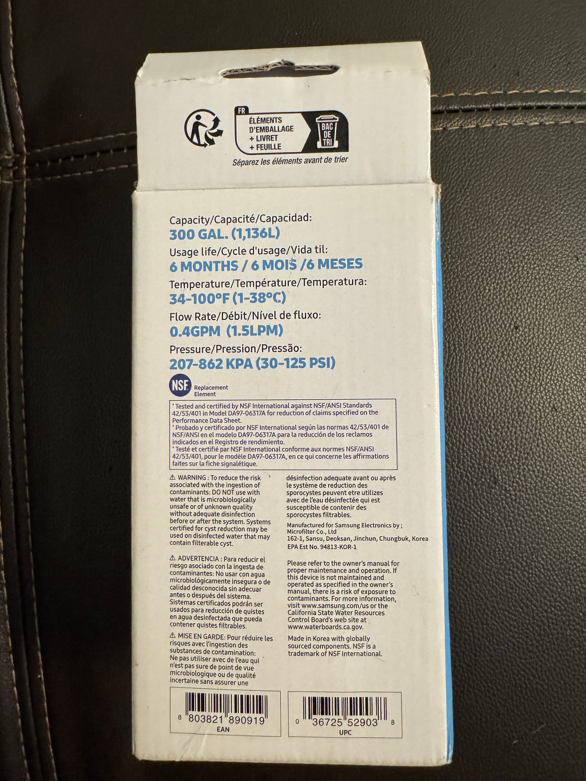 Samsung Water Filter Replacement Cartridge DA29-00003G